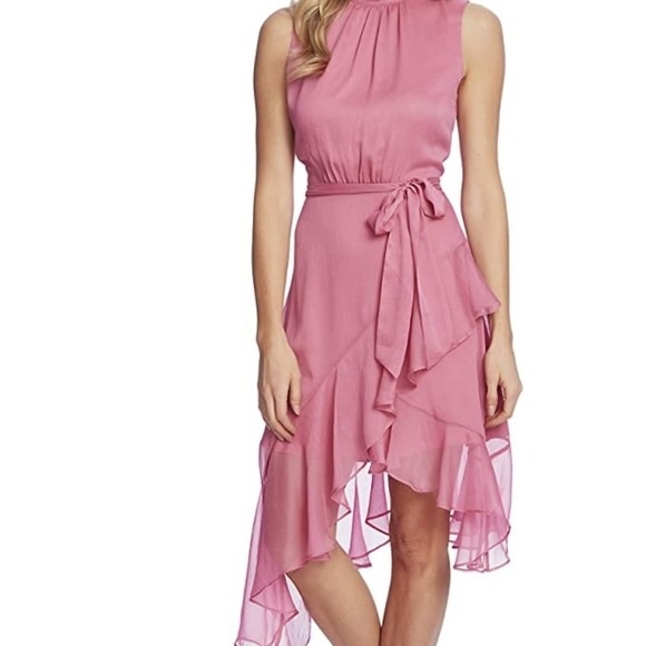 NWT CeCe Sweet Rose Halter Neck Asymmetrical Ruffle Hem Midi Dress 2 - Picture 4 of 16